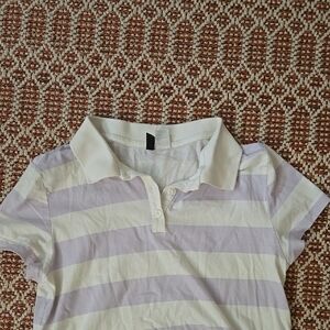 Striped Polo Shirt in White and Lavender